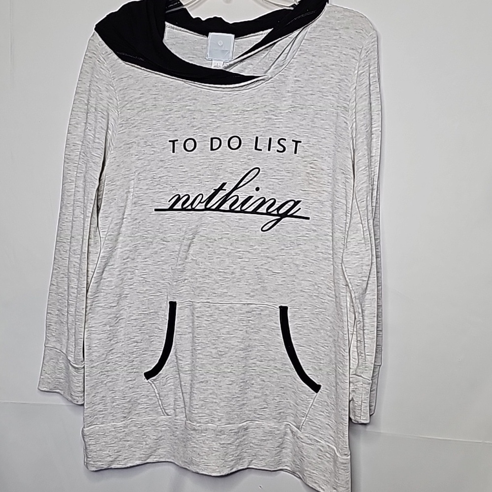 Anthropologie Sunday gray hooded hoodie pull over thin sweatshirt tee sz Large